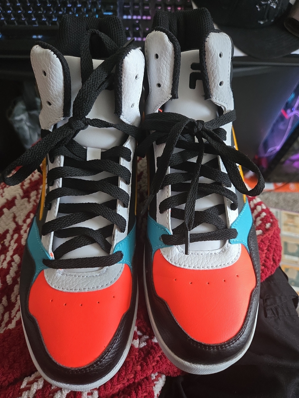Filas Colorblock High-Top Sneakers - Black, White & Orange